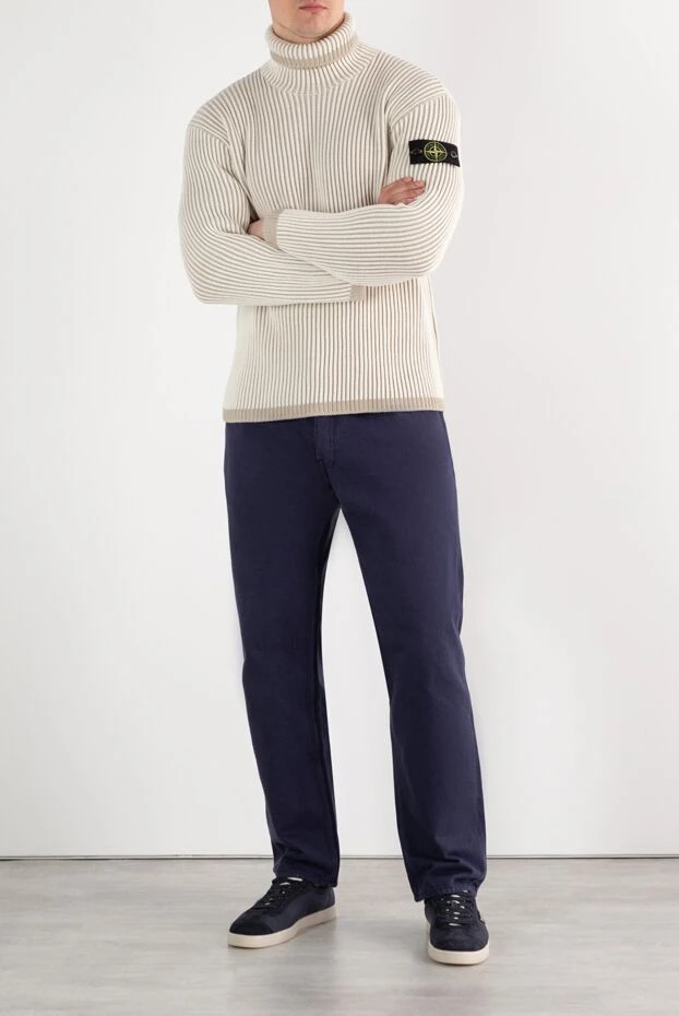 Stone Island трикотажный свитер с отворотом в рубчик бежевый мужской 187223 - фото 2