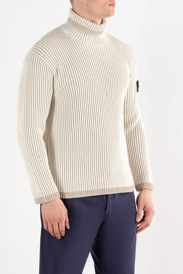 Stone Island трикотажный свитер с отворотом в рубчик бежевый мужской 187223 - фото 3