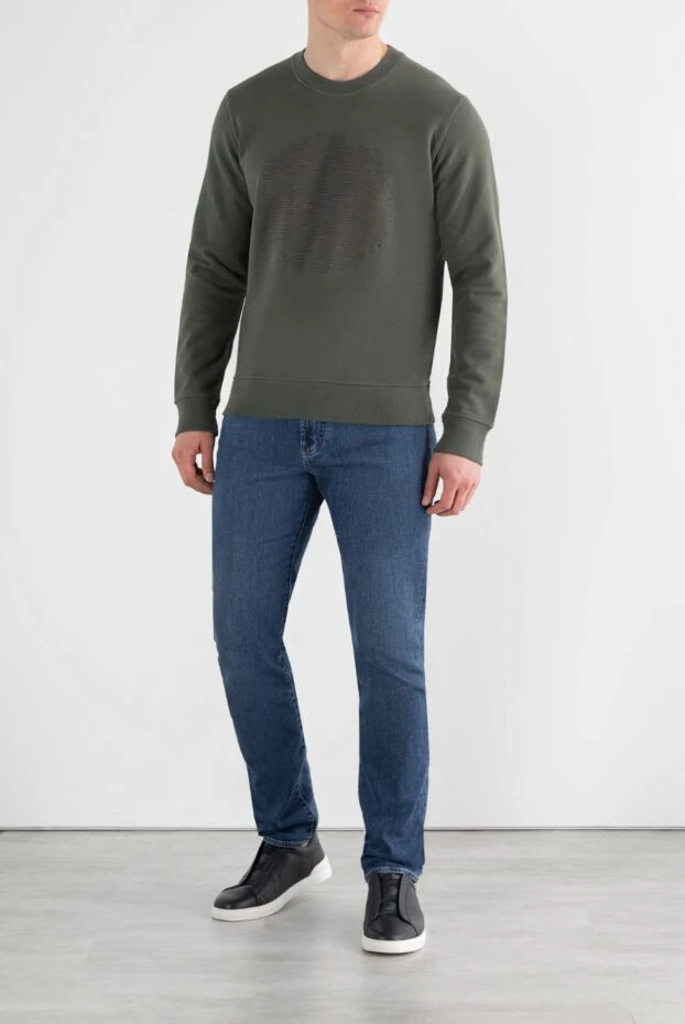 Stone Island свитшот мужской зеленый из хлопка с круглым вырезом 187225 - фото 2