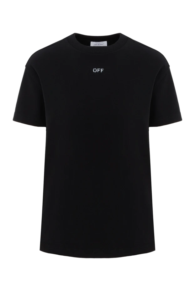 Женская черная футболка из хлопка с логотипом - фото 1