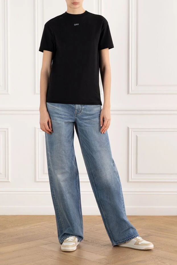 Off-White женская черная футболка из хлопка с логотипом 187230 - фото 2