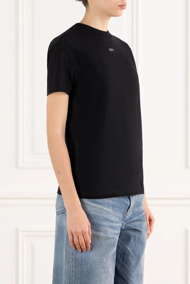Off-White әйелдерге арналған қара мақтадан жасалған логотипі бар футболка 187230 - фото 3