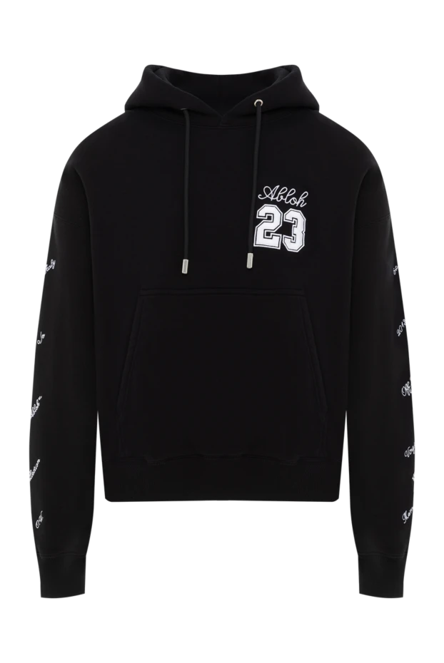 Худи из хлопкового джерси черное мужское с вышивкой 23 - фото 1