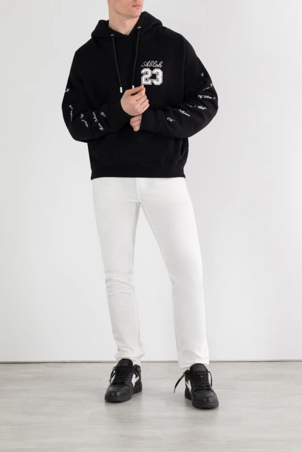Off-White худи из хлопкового джерси черное мужское с вышивкой 23 187242 - фото 2
