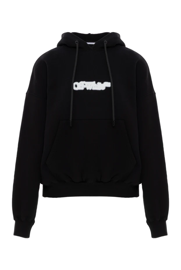 Кеудеде 3D ақ әріпі бар қара мақта капюшон - фото 1