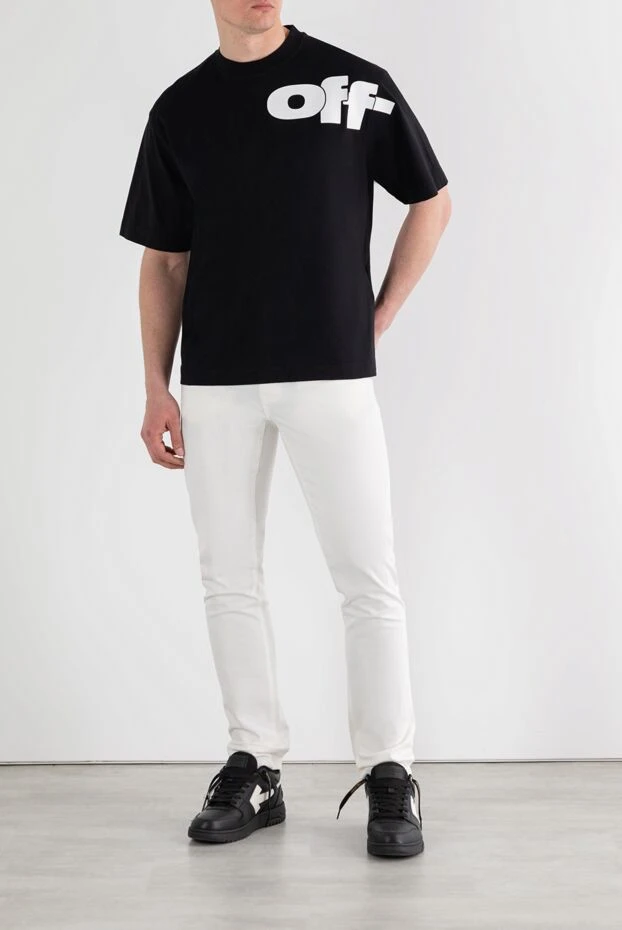 Off-White контрастты логотипті басып шығарылған қара үлкен өлшемді футболка 187267 - фото 2