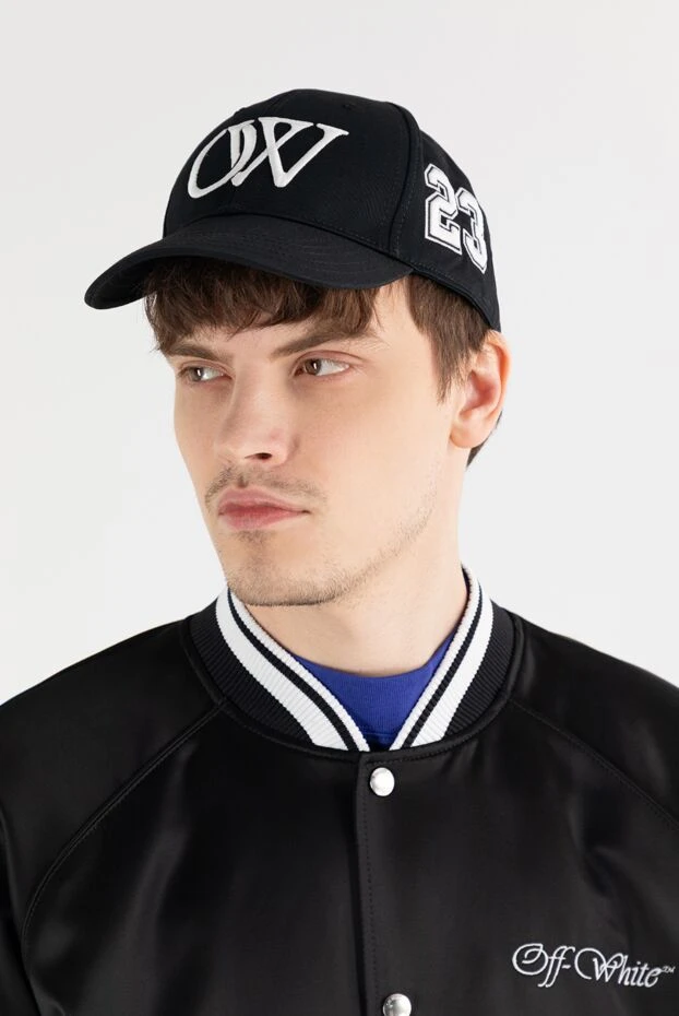 Хлопковая кепка-бейсболка с логотипом OW черная мужская - фото 2