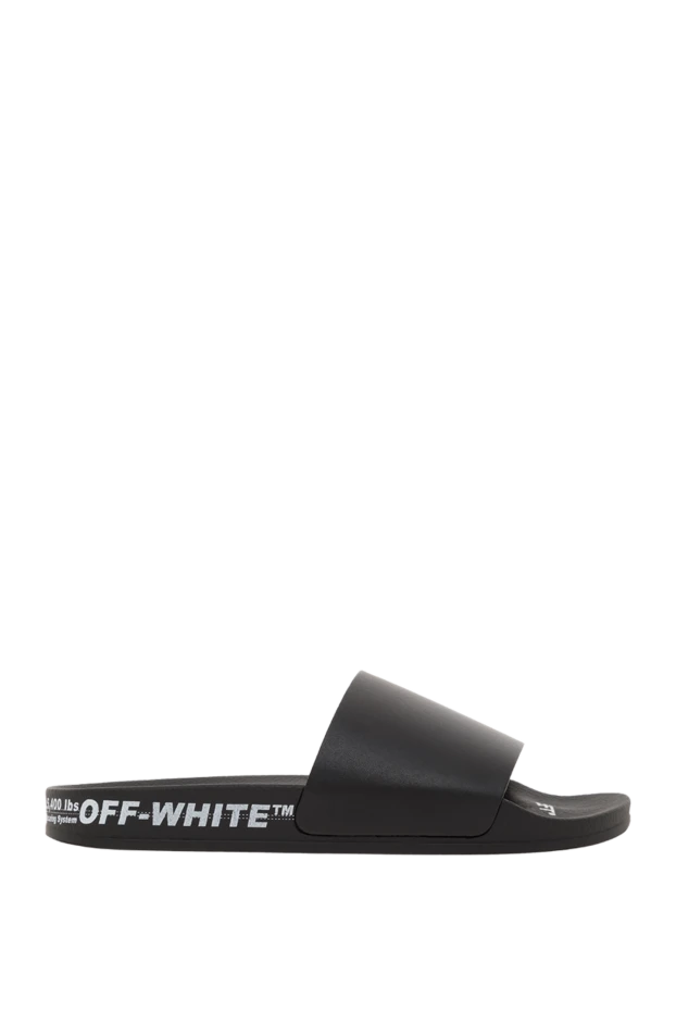 Men's flip-flops with logo, black leather - photo 1