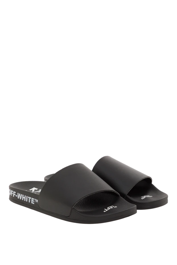 Off-White men's flip-flops with logo, black leather 187278 - photo 2