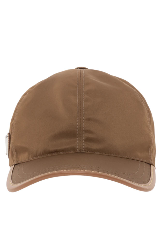 Бейсболка из нейлона с кожаными деталями коричневая мужская - фото 1