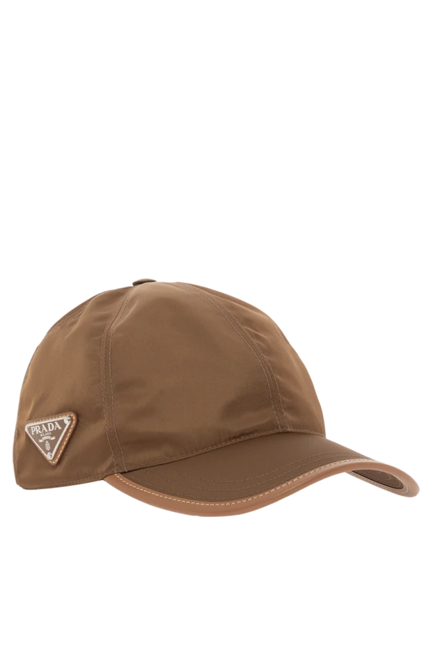 Prada бейсболка из нейлона с кожаными деталями коричневая мужская 187283 - фото 3