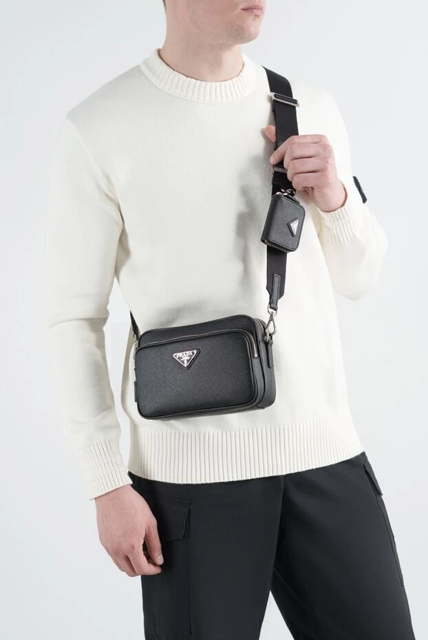 Prada сумка на плечо из сафьяновой кожи черная мужская 187285 - фото 2