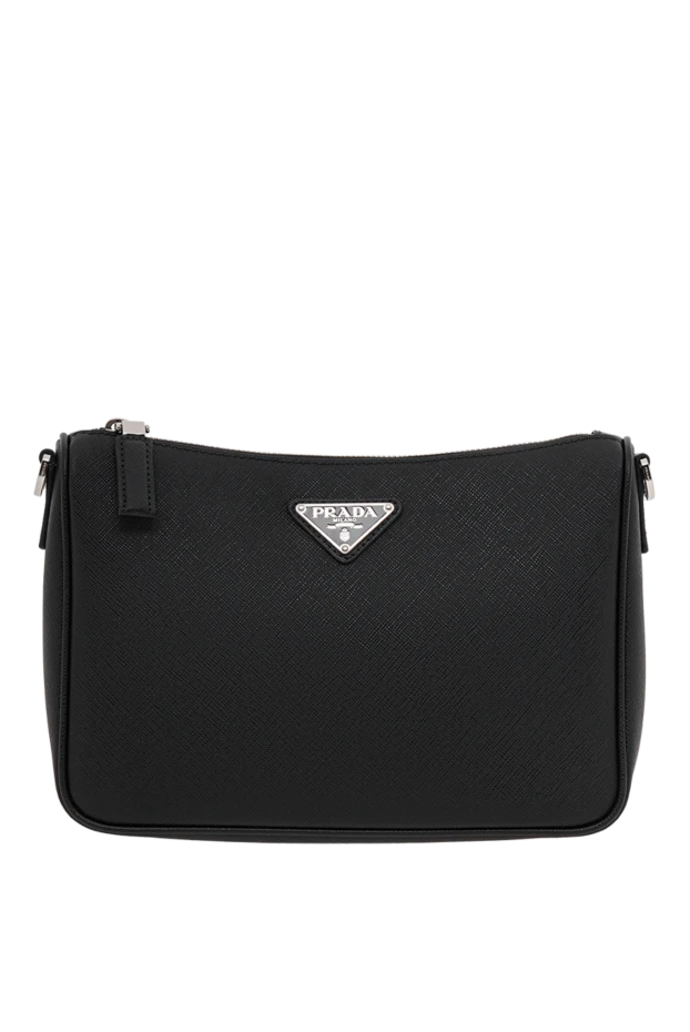 Черная кожаная сумка на молнии с логотипом - фото 1