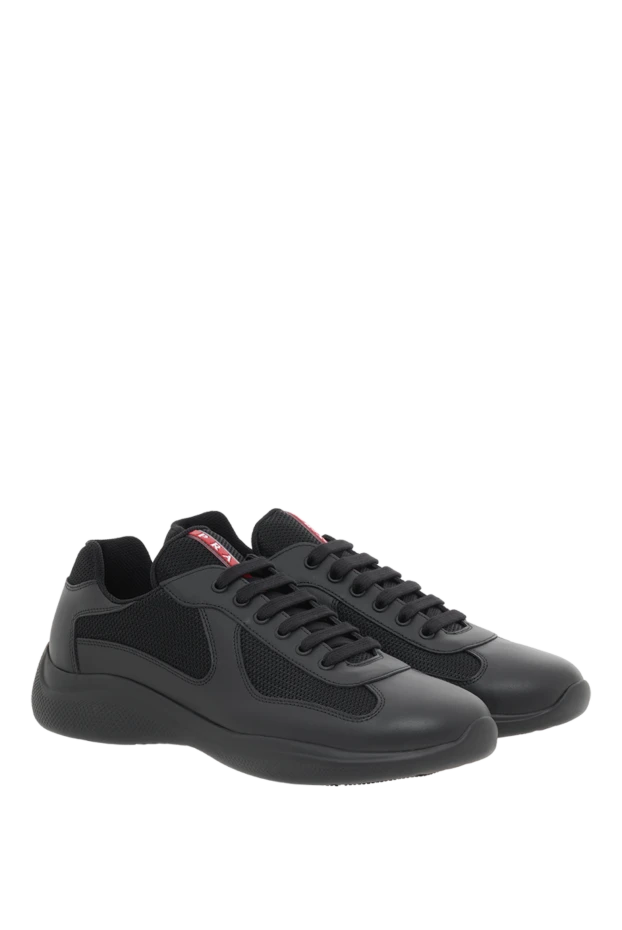 Prada кроссовки из телячьей кожи и сетки мужские черные 187292 - фото 3