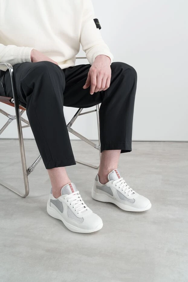 Prada кроссовки из телячьей кожи и сетки мужские белые 187293 - фото 2