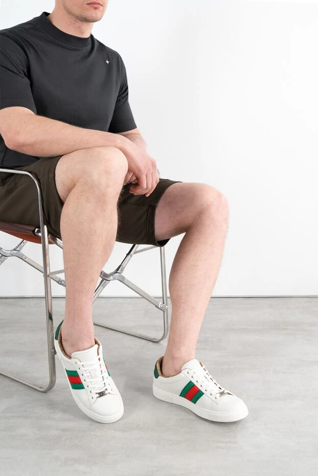 Gucci сникеры web-strap из белой кожи с полосой web 187295 - фото 2