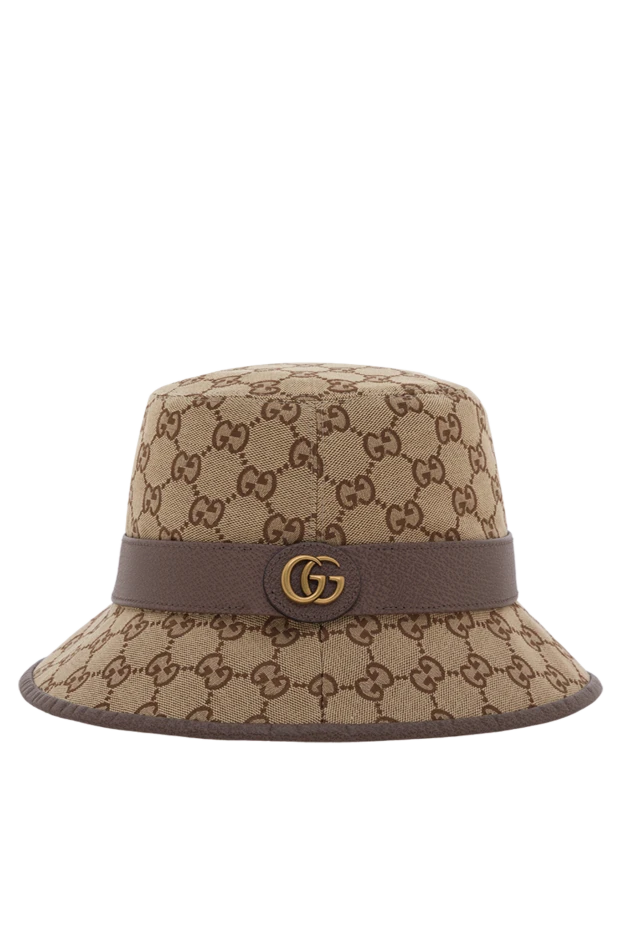 Шляпа федора из текстиля с монограммами и отделкой из кожи коричневая - фото 1