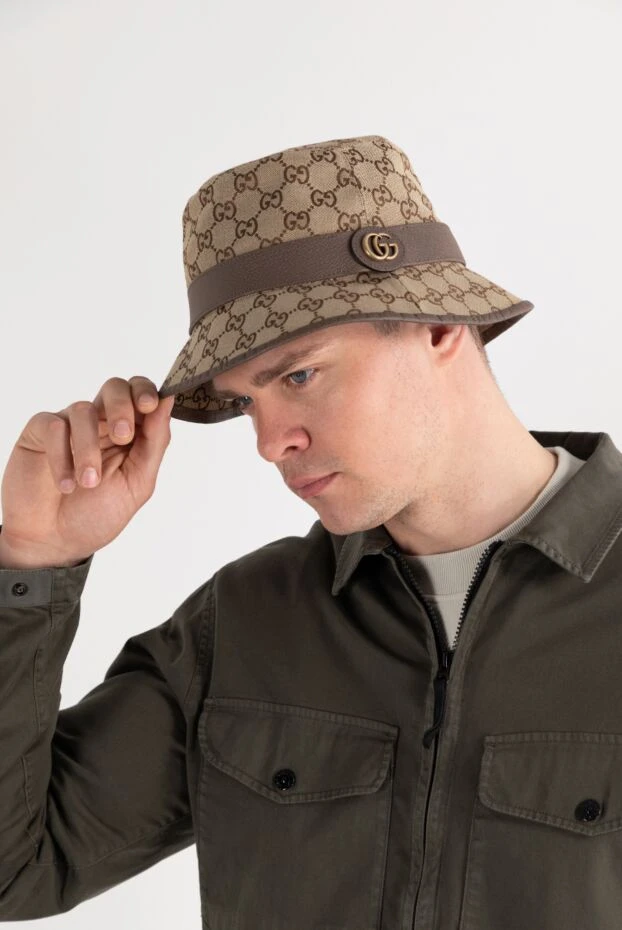 Gucci шляпа федора из текстиля с монограммами и отделкой из кожи коричневая 187299 - фото 3