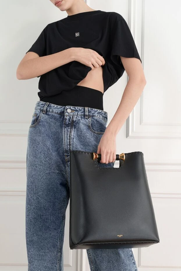 Alaia women's bobine calfskin tote bag, black 187303 - photo 2