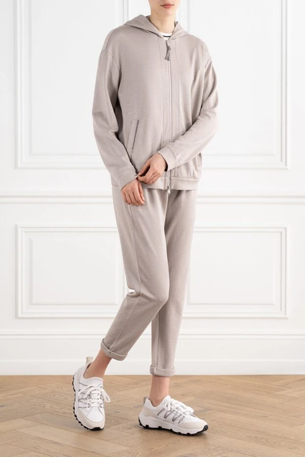 Brunello Cucinelli sports suit made of cotton and silk with a hood gray 187308 - photo 2