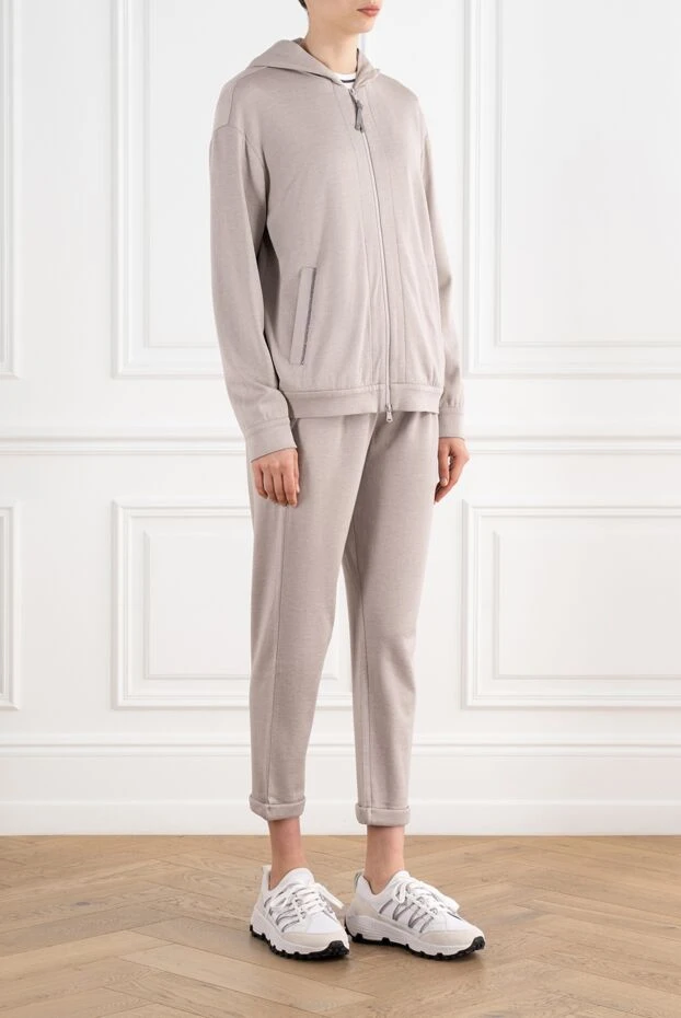 Brunello Cucinelli sports suit made of cotton and silk with a hood gray 187308 - photo 3