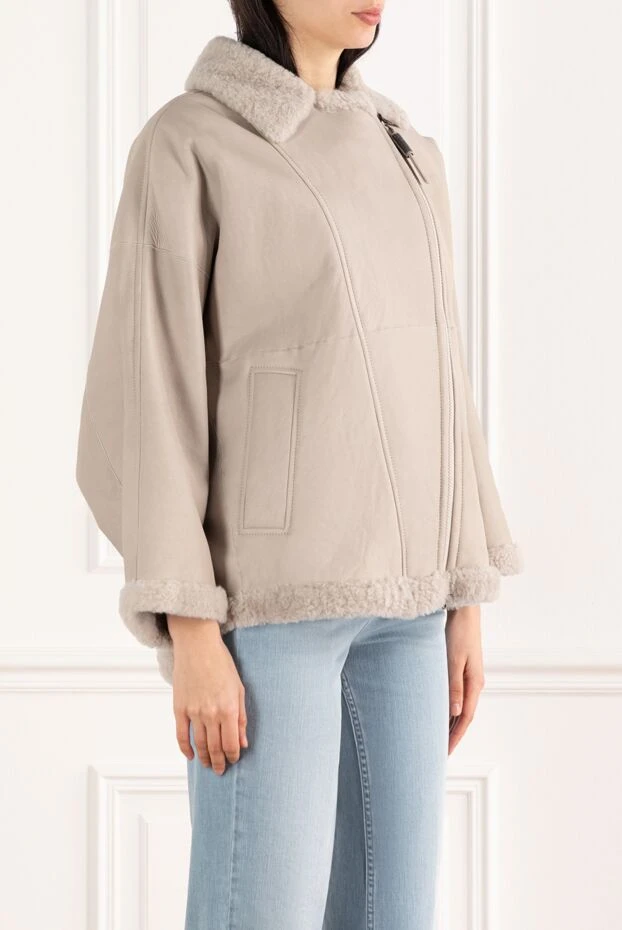 Brunello Cucinelli дубленка с косой молнией из овчины бежевая женская 187311 - фото 3