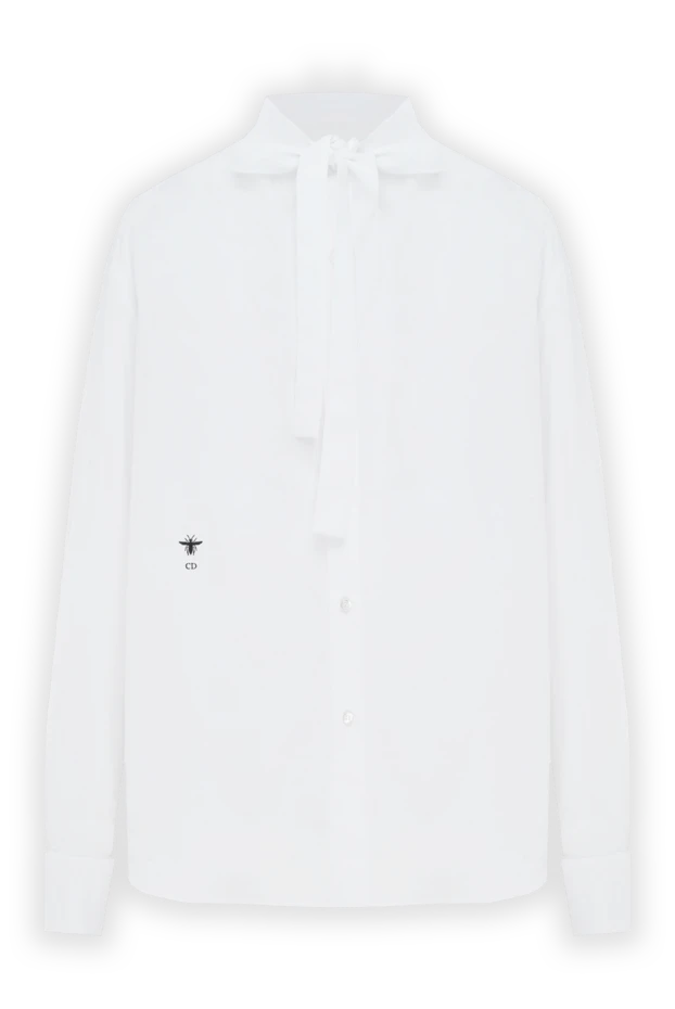 Dior мойнында бантикалы ақ мақта поплин блузкасы 187325 - фото 1