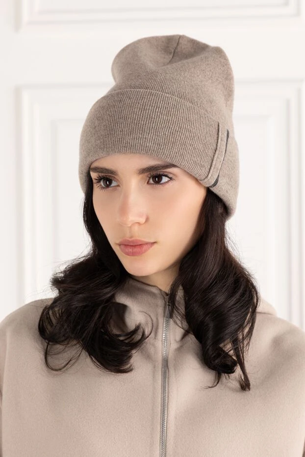 Шапка из кашемирового трикотажа с цепочкой Мониль коричневая - фото 2