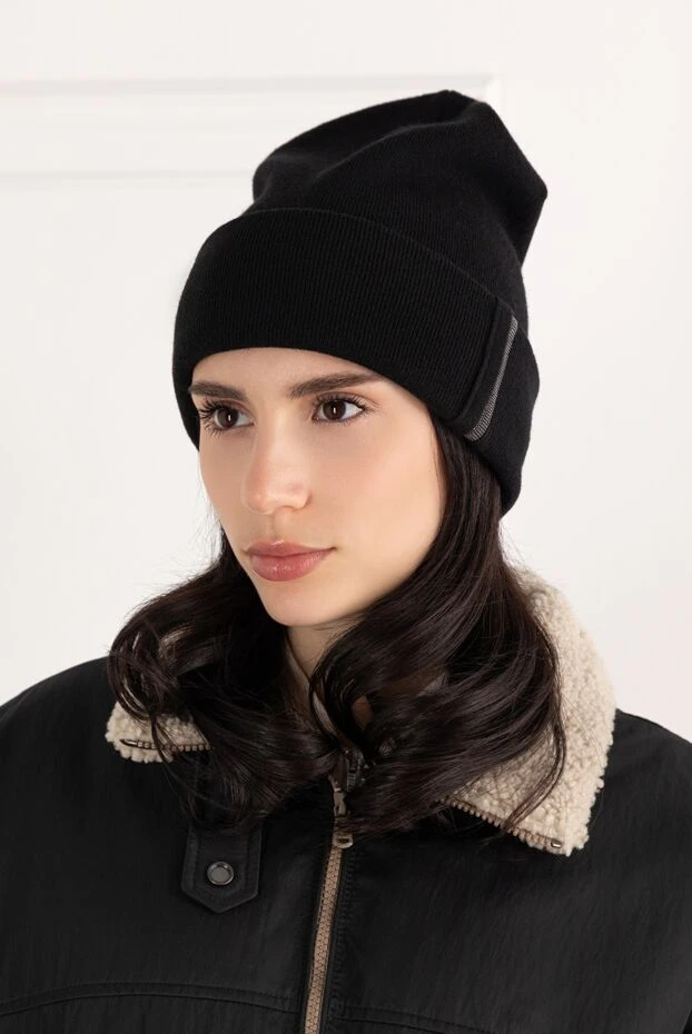 Шапка из кашемирового трикотажа с цепочкой Мониль черная - фото 2