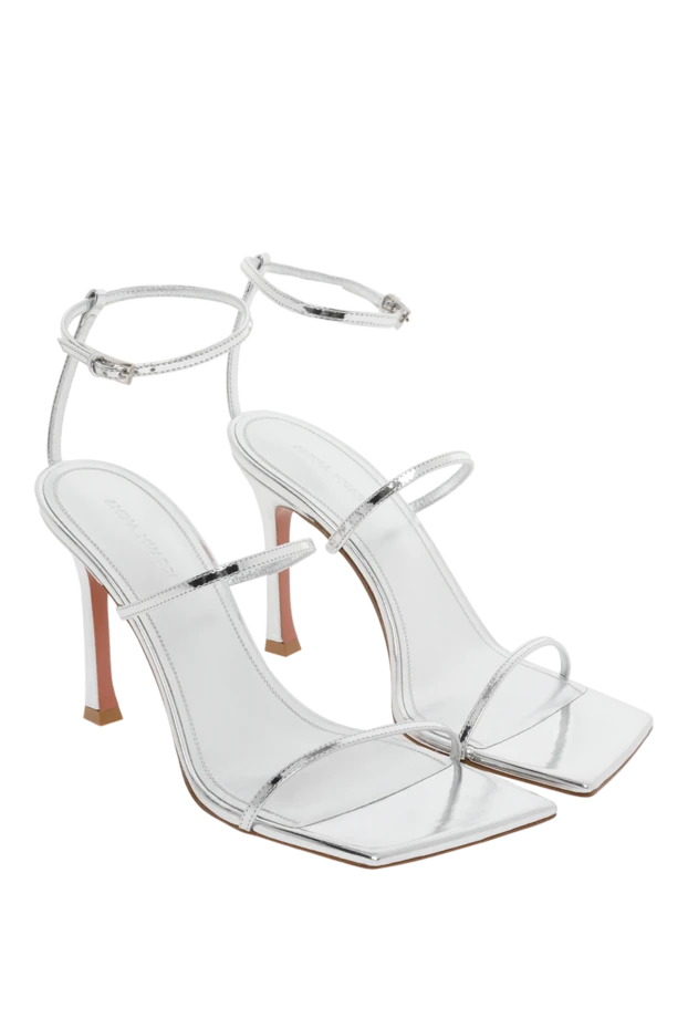 Amina Muaddi күміс түсті майя биік өкшелі сандалдар 187350 - фото 3