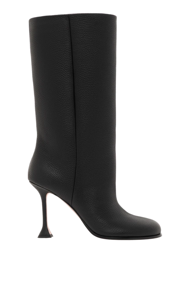 Черные кожаные сапоги Liya на скульптурном каблуке - фото 1