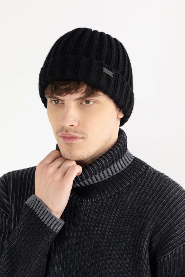 Вязаная шапка из кашемира мужская черная - фото 2
