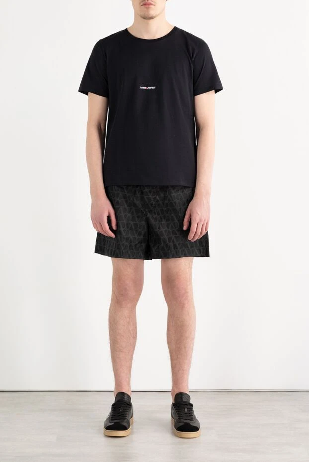 Мужская черная хлопковая футболка с логотипом - фото 2