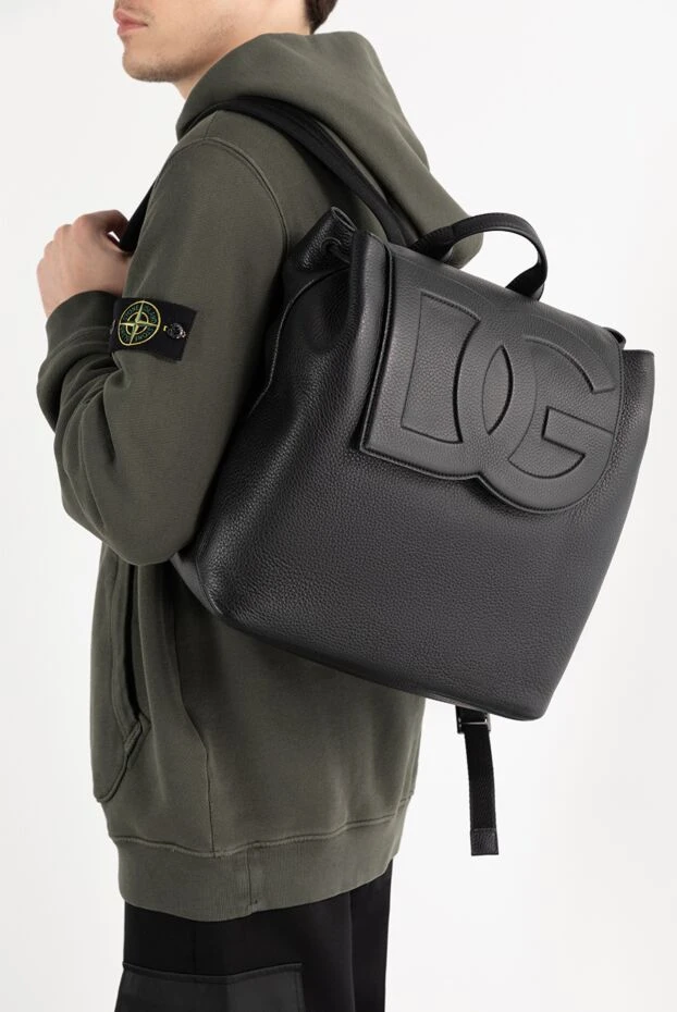 Black men's deerskin backpack with logo - photo 2