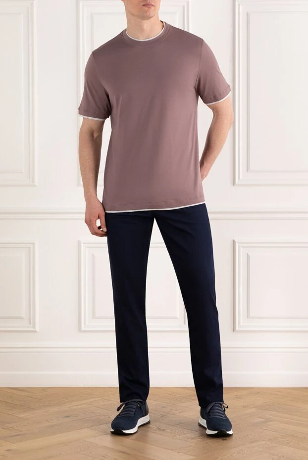 Brunello Cucinelli түтікшесі бар ерлерге арналған сирень мақтадан жасалған футболка 187378 - фото 2