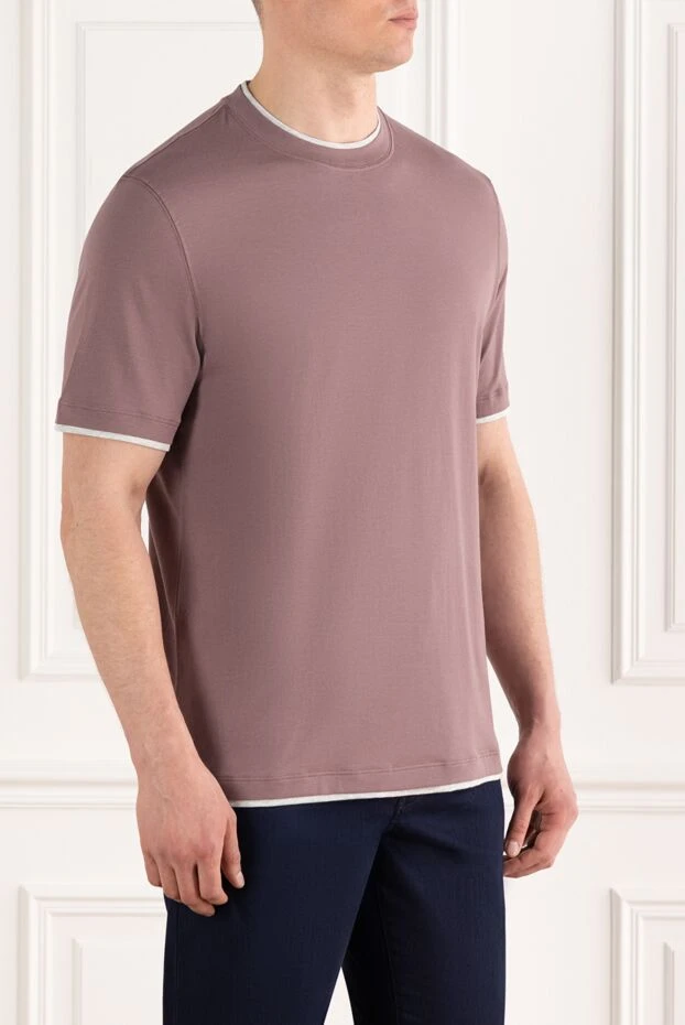 Brunello Cucinelli түтікшесі бар ерлерге арналған сирень мақтадан жасалған футболка 187378 - фото 3