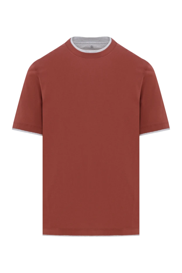 Футболка мужская коричневого цвета из хлопка с окантовкой - фото 1