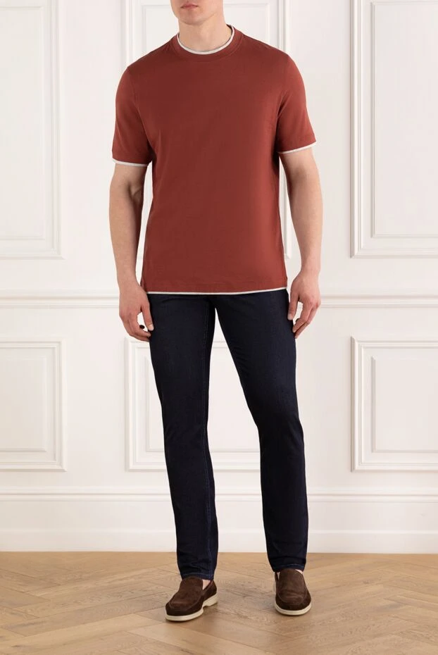 Brunello Cucinelli түтіктері бар ерлерге арналған қоңыр мақтадан жасалған футболка 187379 - фото 2