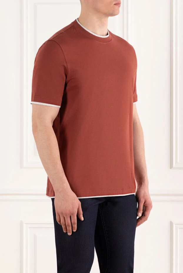 Brunello Cucinelli түтіктері бар ерлерге арналған қоңыр мақтадан жасалған футболка 187379 - фото 3