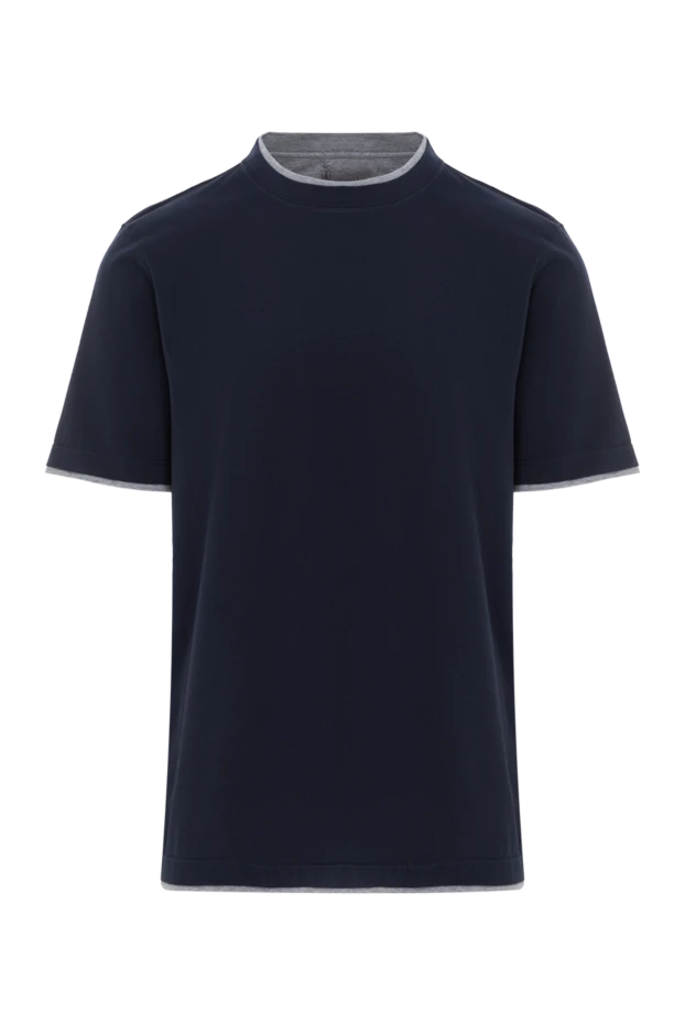 Футболка мужская синего цвета из хлопка с окантовкой - фото 1