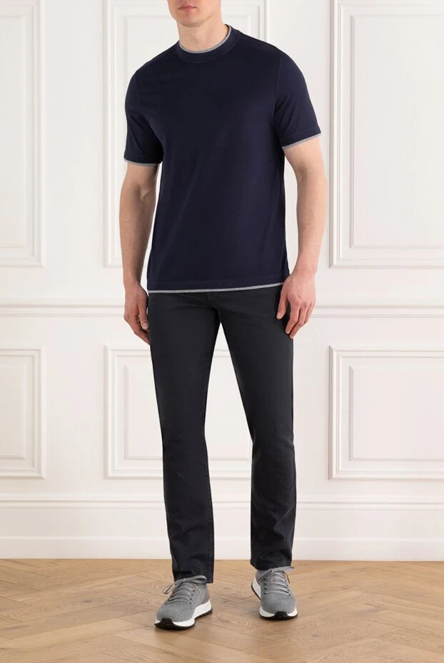 Футболка мужская синего цвета из хлопка с окантовкой - фото 2