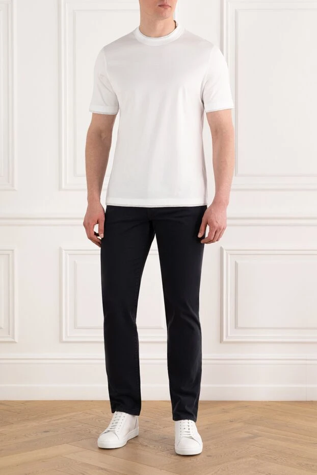 Brunello Cucinelli ерлерге арналған жиегі бар ақ мақтадан жасалған футболка 187381 - фото 2