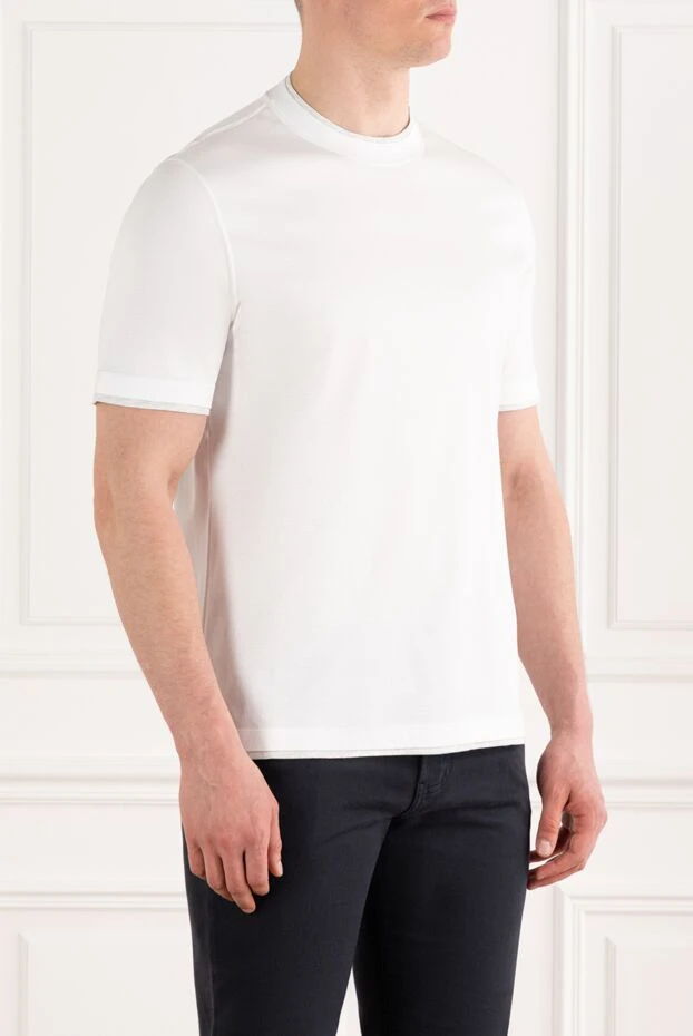 Brunello Cucinelli ерлерге арналған жиегі бар ақ мақтадан жасалған футболка 187381 - фото 3