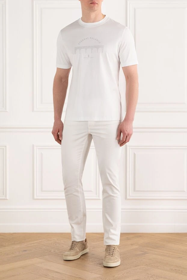 Brunello Cucinelli бренд логотипі бар ақ мақта ерлерге арналған футболка 187382 - фото 2