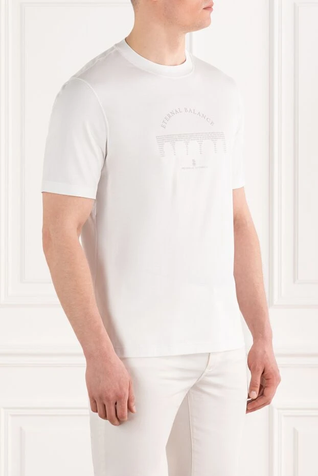 Brunello Cucinelli бренд логотипі бар ақ мақта ерлерге арналған футболка 187382 - фото 3