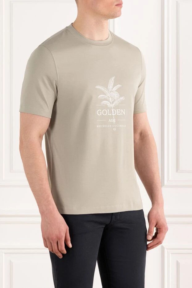 Brunello Cucinelli жасыл футболка ерлерге арналған мақтадан жасалған алтын ғасыр 187383 - фото 3