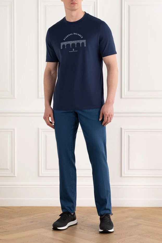 Brunello Cucinelli бренд логотипі бар көгілдір мақтадан жасалған ерлерге арналған футболка 187384 - фото 2