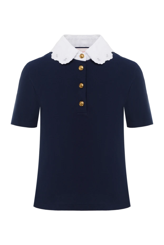 Хлопковая блуза с вышивкой синяя - фото 1