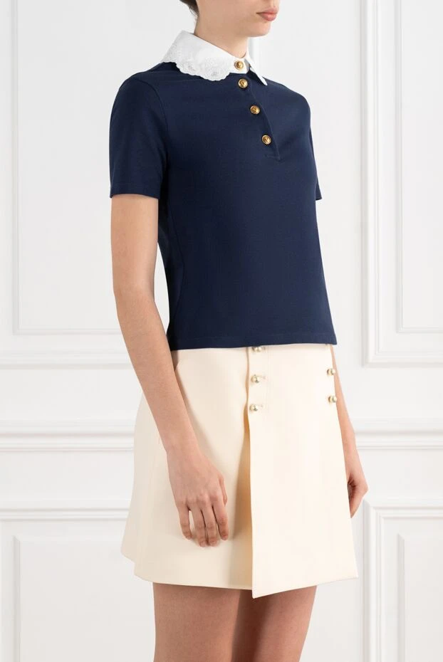 Valentino хлопковая блуза с вышивкой синяя 187392 - фото 3