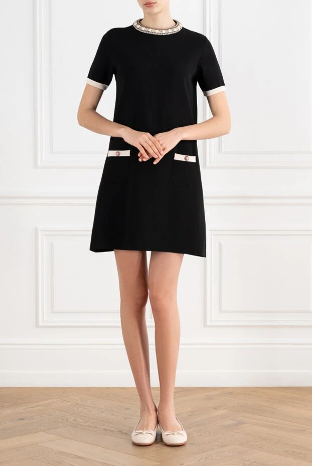 Valentino черное трикотажное платье с круглым вырезом из вискозы 187394 - фото 2